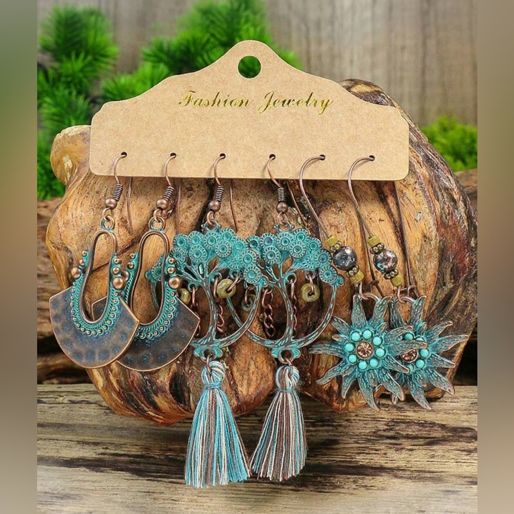 🌹 3 Pairs Bohemian Bronze Earrings
